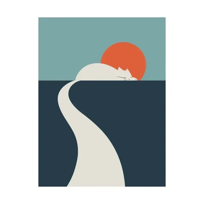 Scandinavian Minimalist Cat Canvas Wall Art | Abstract Poster