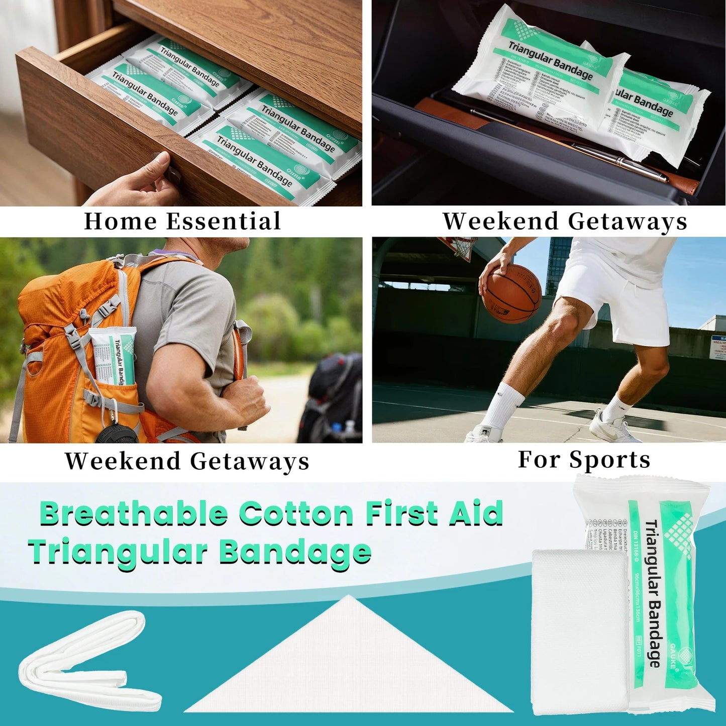 Medical Triangular Bandage 96x96x136 cm, First Aid Emergency Arm Sling Fracture Fixation Camping Survival Kit Supply, 1pc/10pcs Peaceful Pleasures Health and Wellness