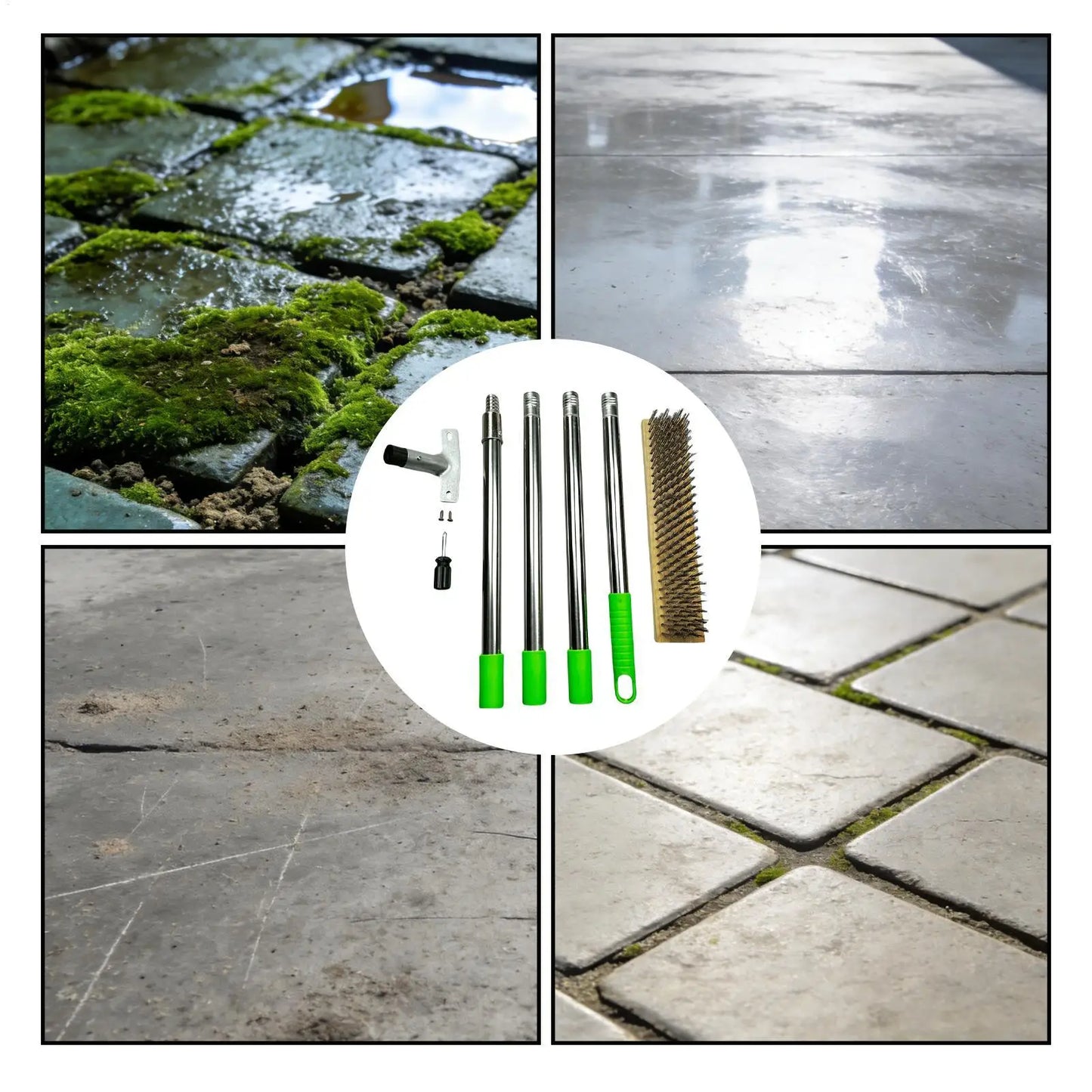 Heavy Duty Stainless Steel Wire Deck Brush – 62" Telescopic Pole Floor Scrub Brush Peaceful Pleasures Health and Wellness