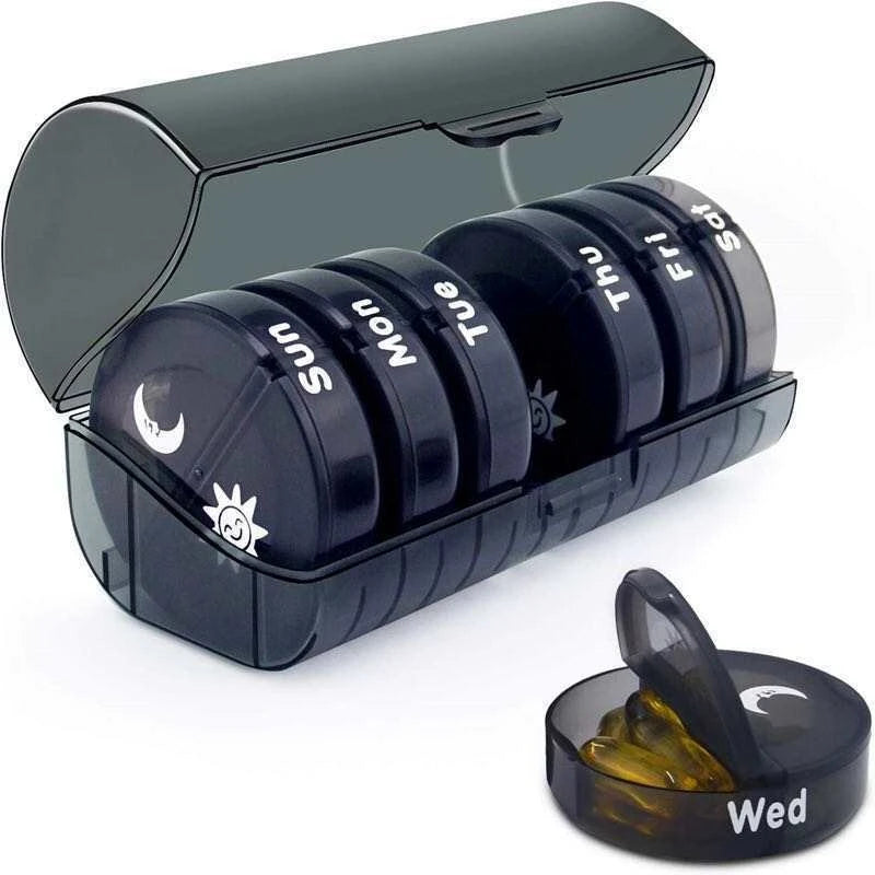 Medicine Box Seven Days a Week 21 Boxes of Black Medicine Boxes Portable Plastic Boxes Drug Packaging Box Large Volume Dispenser Peaceful Pleasures Health and Wellness black