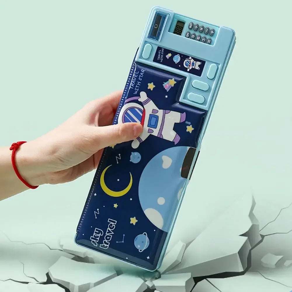 Double Layer Pencil Case Astronaut/Animal Design Pencil Sharpener Pencil Box Plastic With Calculator Stationery Organizer Peaceful Pleasures Health and Wellness