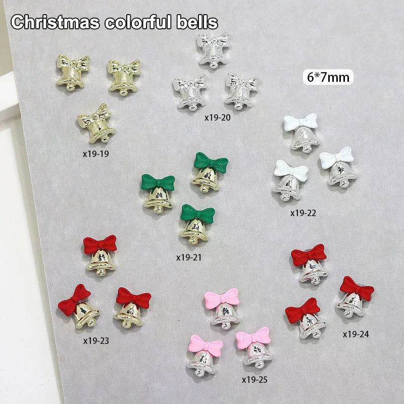 5Pcs Christmas Alloy Nail Accessories Mini Colored Bow Bell Rhinestones Jewelry Nail Art Charms Decorations 3D Flat Back Parts Peaceful Pleasures Health and Wellness