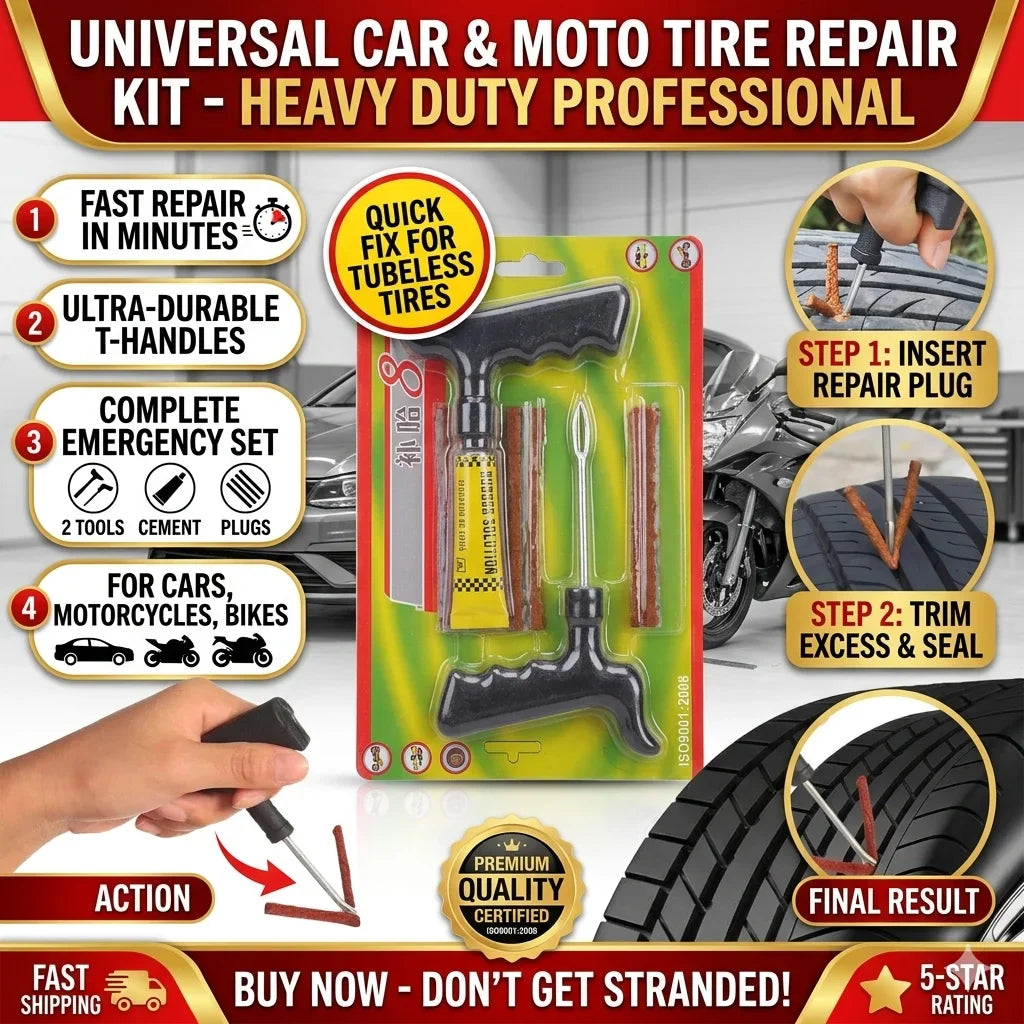 Universal Tubeless Tire Repair Kit – Car, Bike & Motorcycle