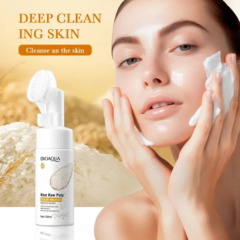 BIOAOUA Rice Puree Foaming Cleanser 120ml | Mousse & Brush