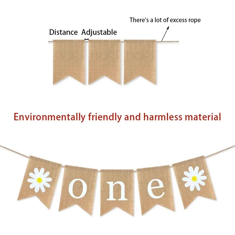 Daisy Burlap Banner – 1st Birthday & Baby Shower Decoration