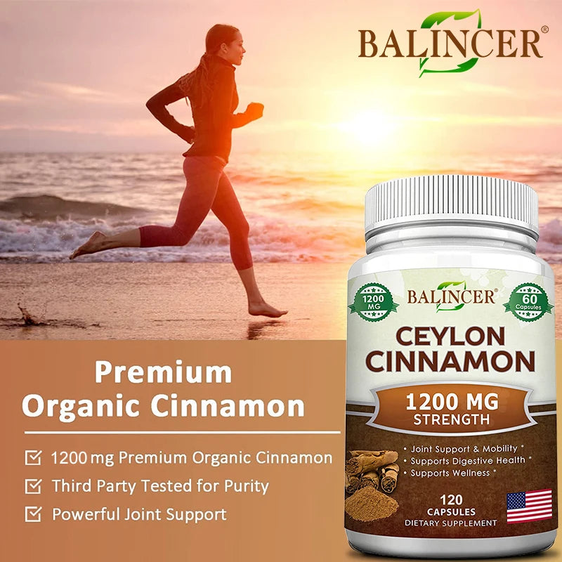 Organic Ceylon Cinnamon Capsules + Turmeric/ACV/Ginseng/Bioperine - Joint Bone Health, Anti-Inflammatory Antioxidant, 120 Counts Peaceful Pleasures Health and Wellness
