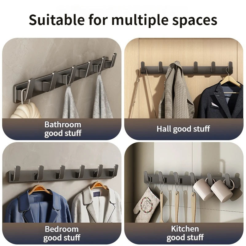 6-Hook Aluminum Wall Hook Rack for Kitchen & Bathroom