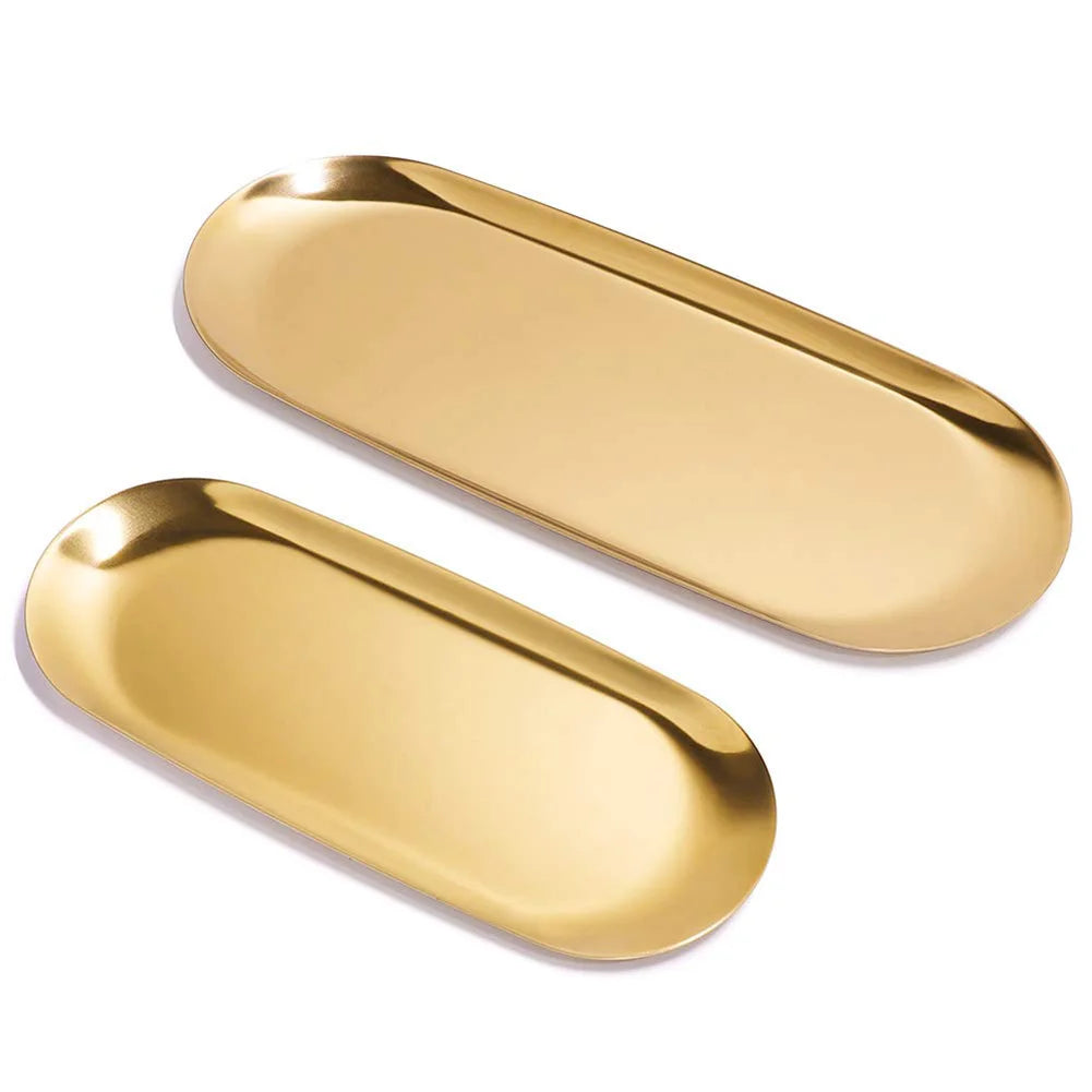 Oval Stainless Steel Tray Gold Tea Fruit Desserts Jewelry Earring