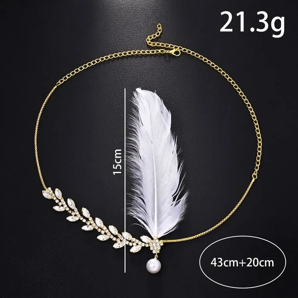 Retro Rhinestone Feather Hairband – Unisex Gold & Silver