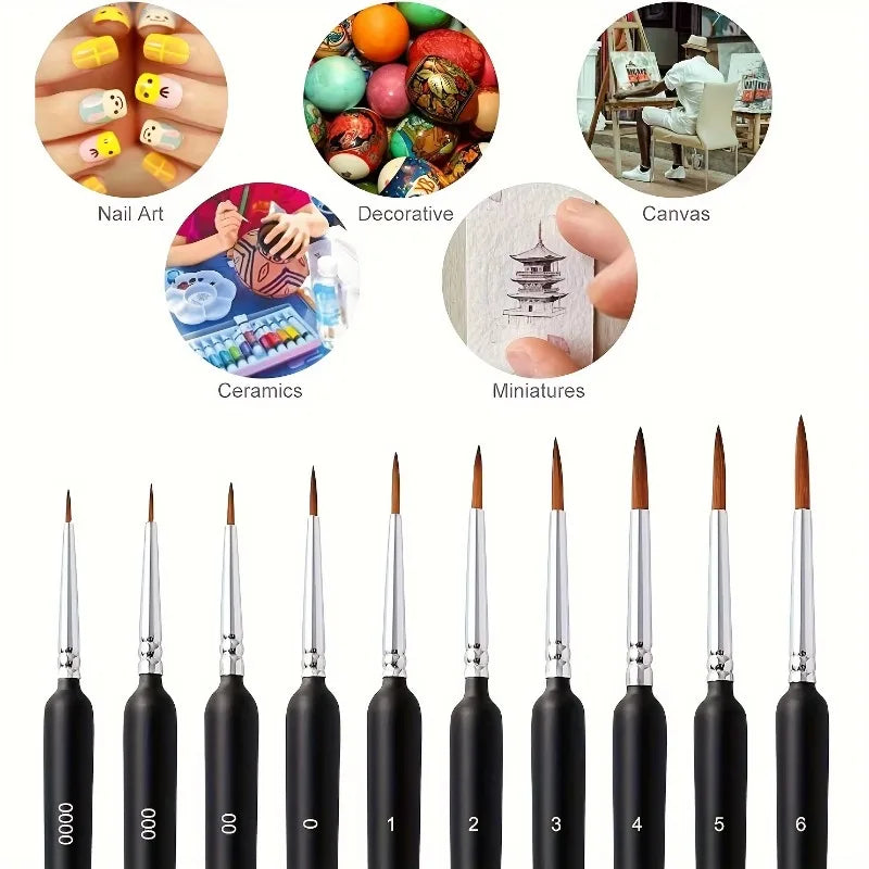 10-Piece Micro Detail Brush Set – Oil, Nail & Model Painting