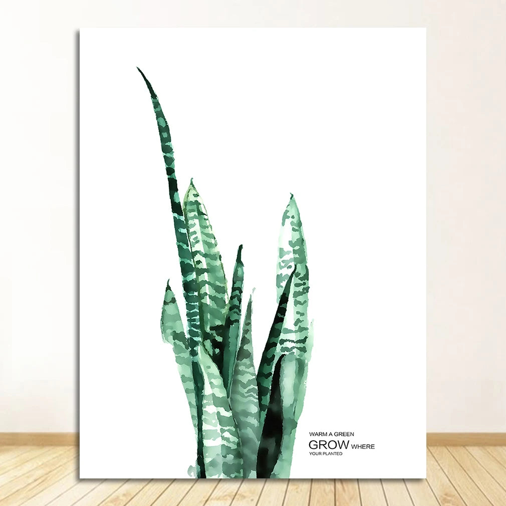 Tropical Green Leaves Watercolor Canvas Wall Art Print Canvas Wall Art Print Peaceful Pleasures Health and Wellness 1483-04 40x50cm Unframed