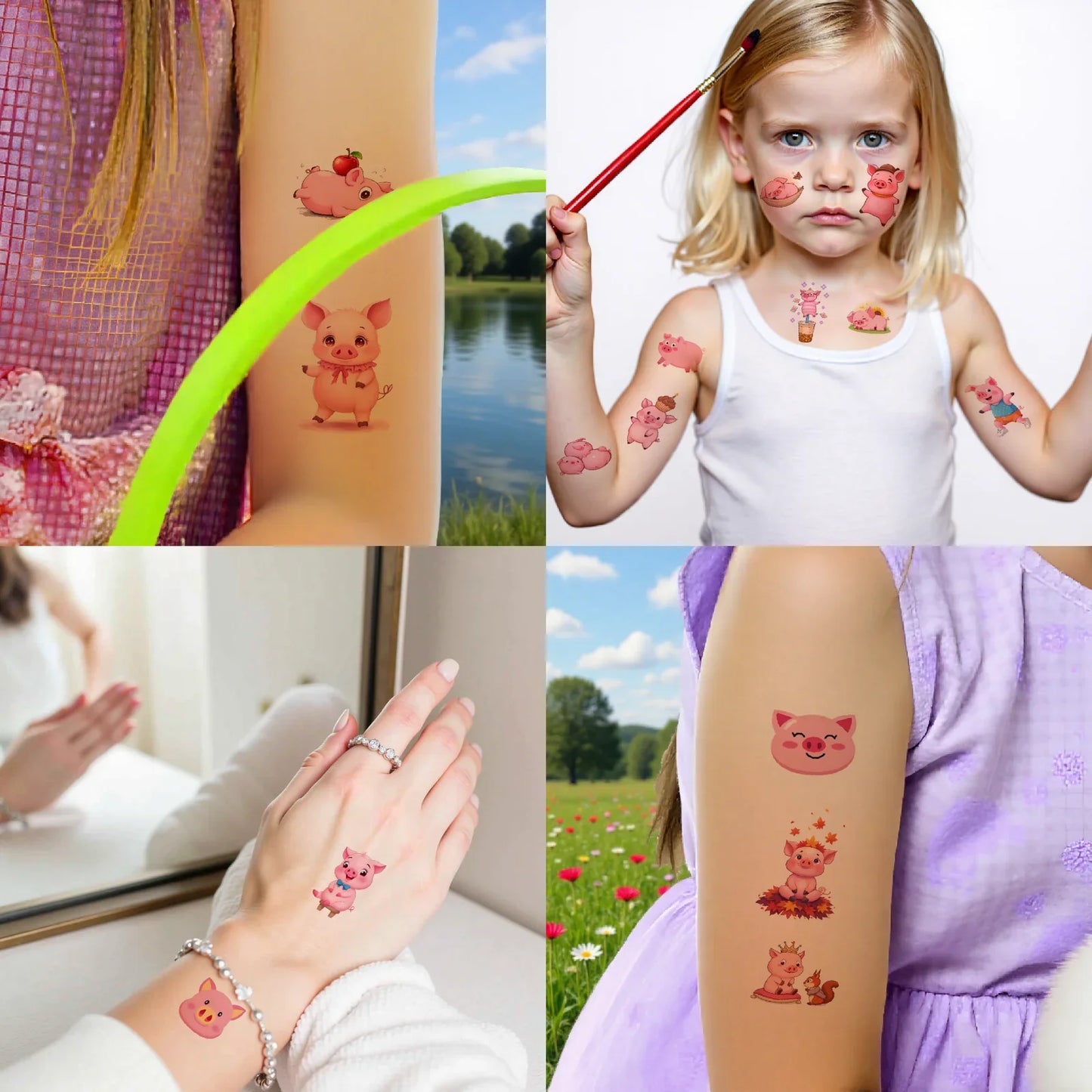 54pcs Cute Pig Temporary Tattoo Stickers – Waterproof 3D