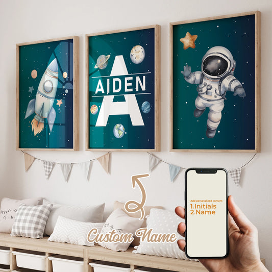 3-Piece Personalized Blue Planet Canvas Wall Art | Kids Room Canvas Wall Art Set Peaceful Pleasures Health and Wellness GA-CH289-3pcs 40x60cm Unframed