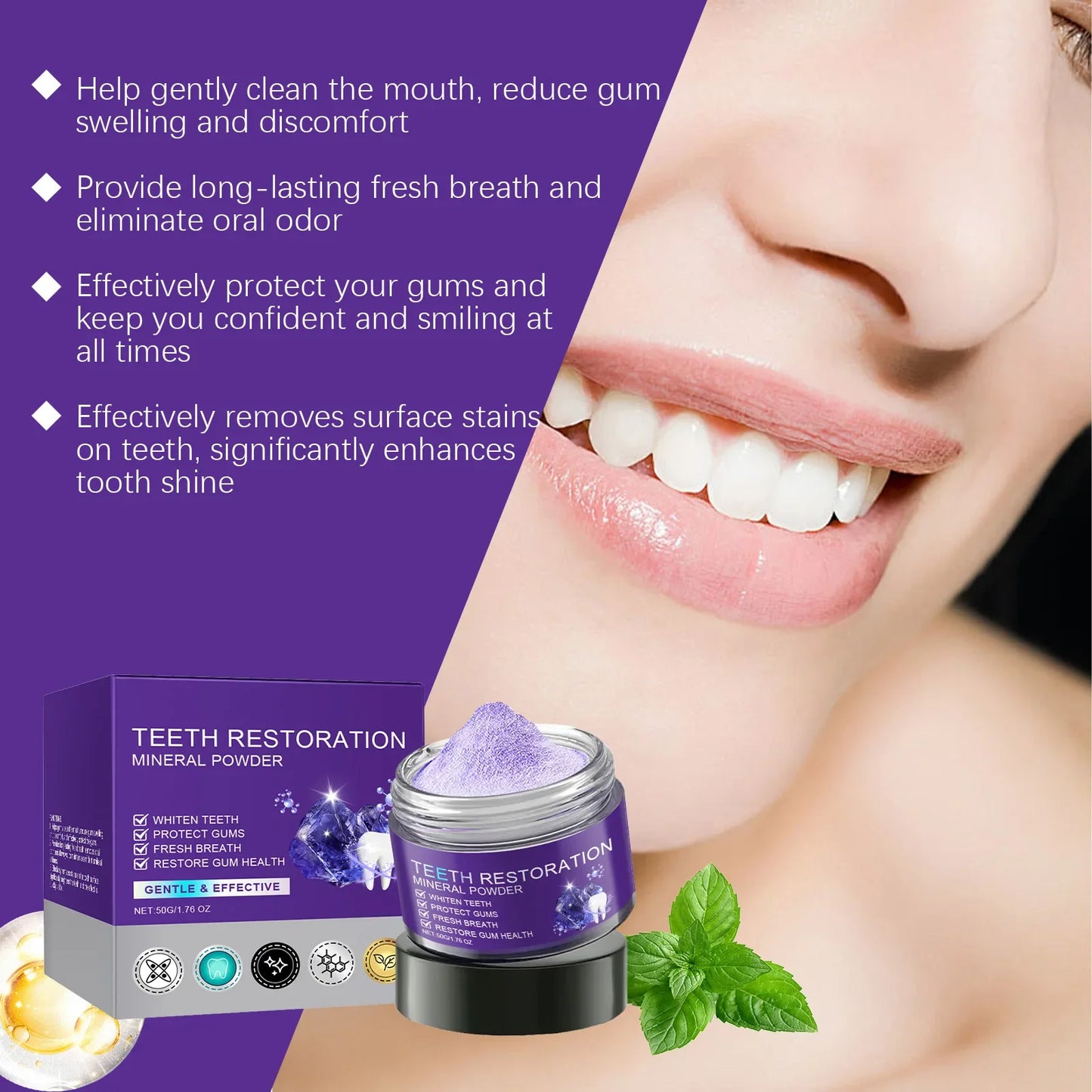 Purple Mineral Tooth Whitening Powder – Stain Removal 50g