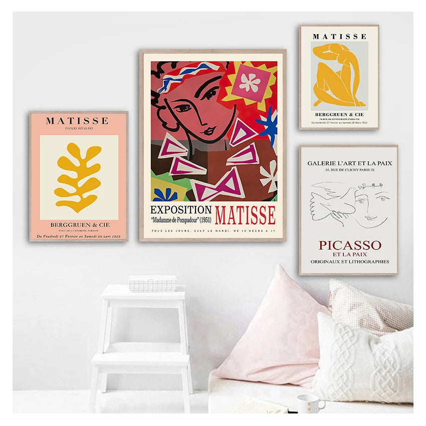 Nordic Matisse Leaf & Figure Canvas Wall Art | Living Room