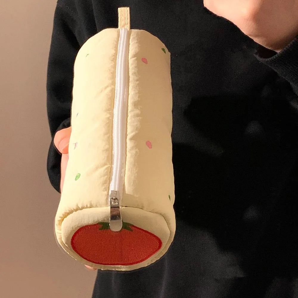 Embroidery Pencil Case Pouch Little Star Single Layer Makeup Lipstick Bag Stationery Holder Simple Pen Case School Office Supply Peaceful Pleasures Health and Wellness Beige