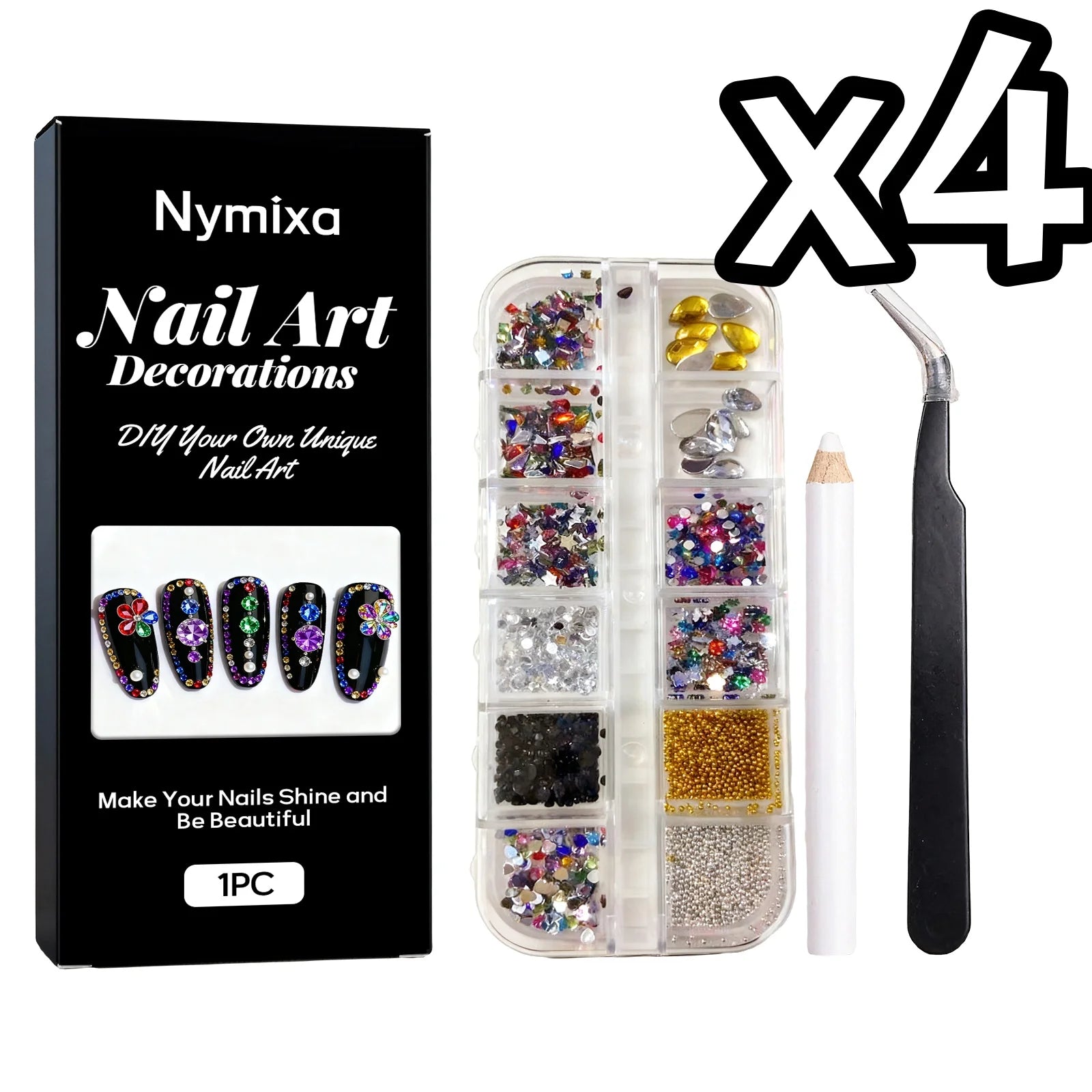 Glitter Art Rhinestone Colorful Popular DIY Nail Decorations Home DIY Nail Art Create Nails Jewelry Diamond Rhinestones 12 Grids Peaceful Pleasures Health and Wellness Art Rhinestone Setx4