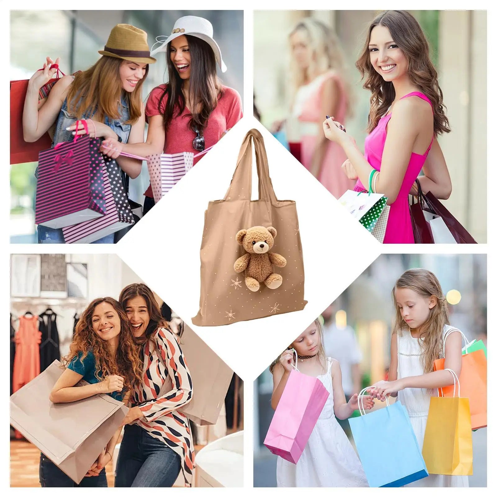 Grocery Shopping Bags Plush Animal Reusable Grocery Bags Foldable Handbag With Keychain Storage Organizer For Women Travel Peaceful Pleasures Health and Wellness