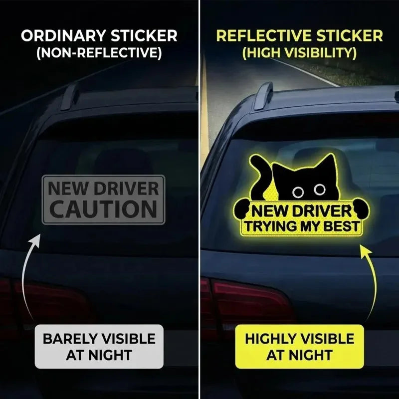 3-Pack Cute Cat New Driver Reflective Safety Car Stickers