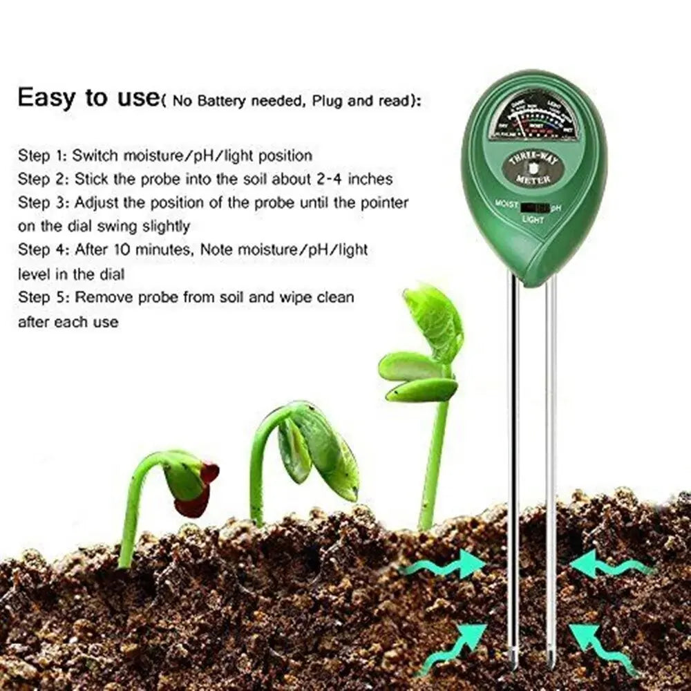 3 In1 Moisture Sunlight PH Meter Soil Water Acidity Humidity Light PH Test Garden Plants Flowers Moist Tester Peaceful Pleasures Health and Wellness