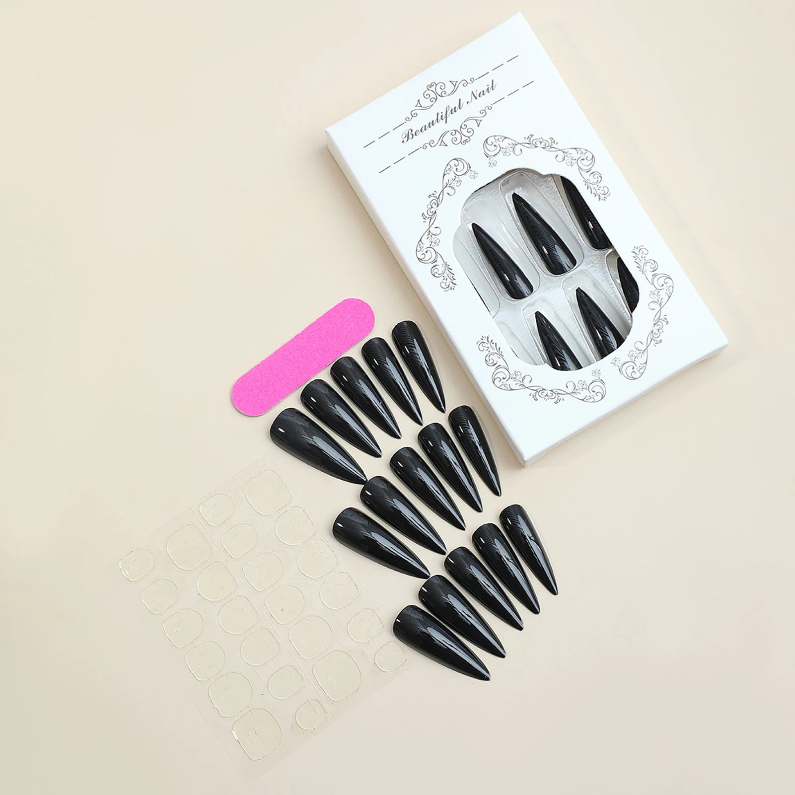 Cool Punk Style Pointed Tips Fake Nails Classic Solid Color Gothic Halloween Long Artificial Nails For Women Girl Party Activity Peaceful Pleasures Health and Wellness