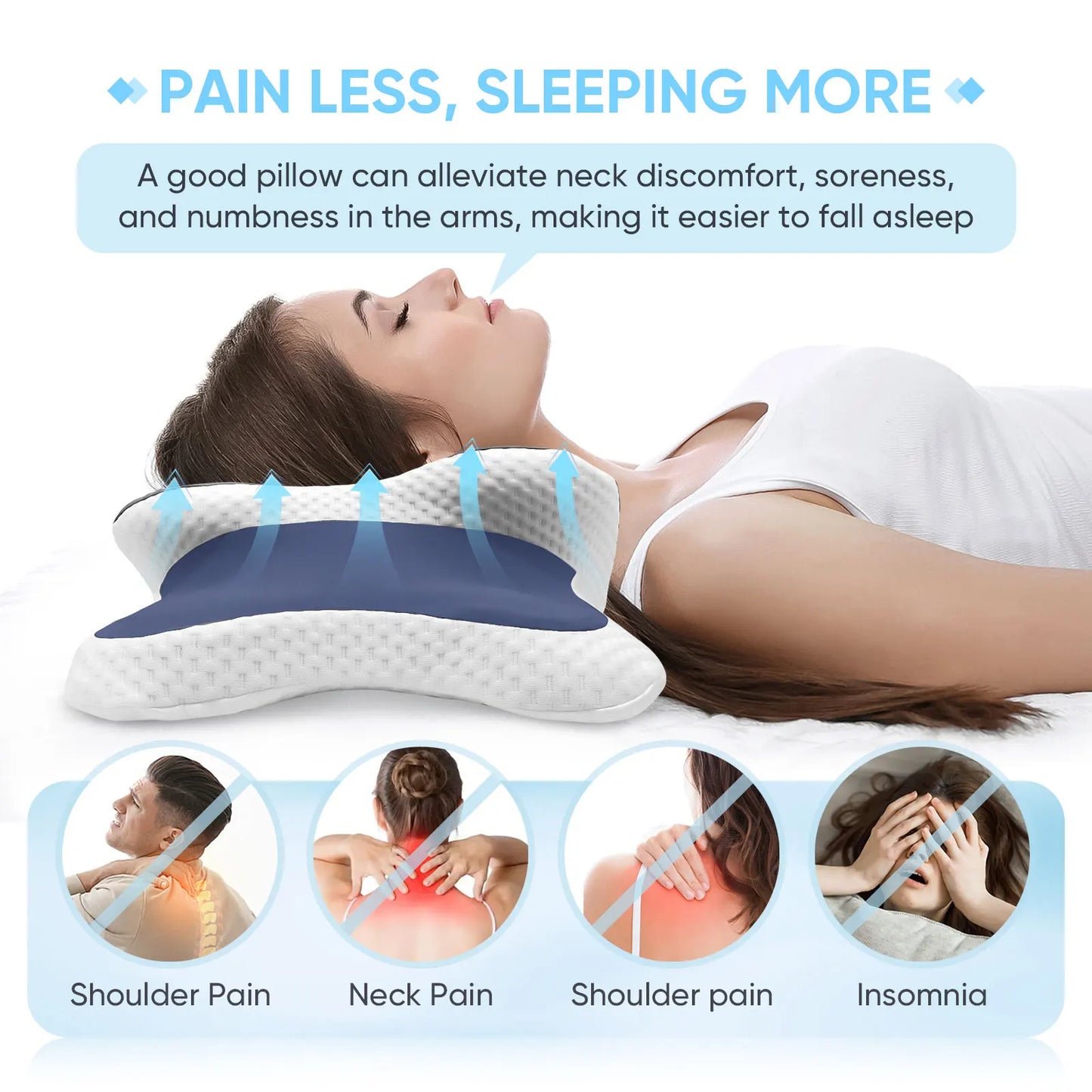 Cervical Pillow Memory Foam Pillow Neck Pain Relief Contour Ergonomic Orthopedic Neck Support for Side Back Stomach Sleeper Peaceful Pleasures Health and Wellness