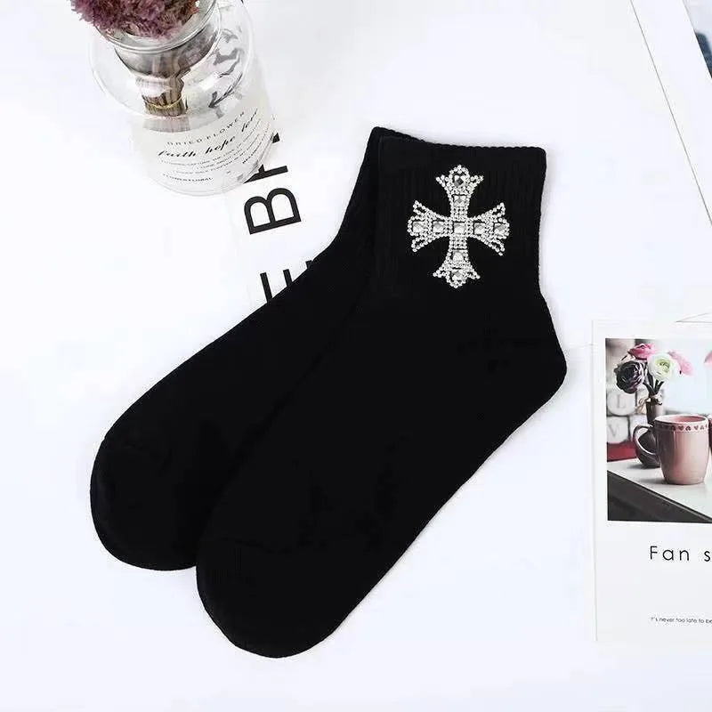New Rhinestone Decorative Socks, Fashionable Diamond Sparkling Socks, Cute Cartoon Animal Pattern Comfortable Low Cut Socks Peaceful Pleasures Health and Wellness Ivory 36-42