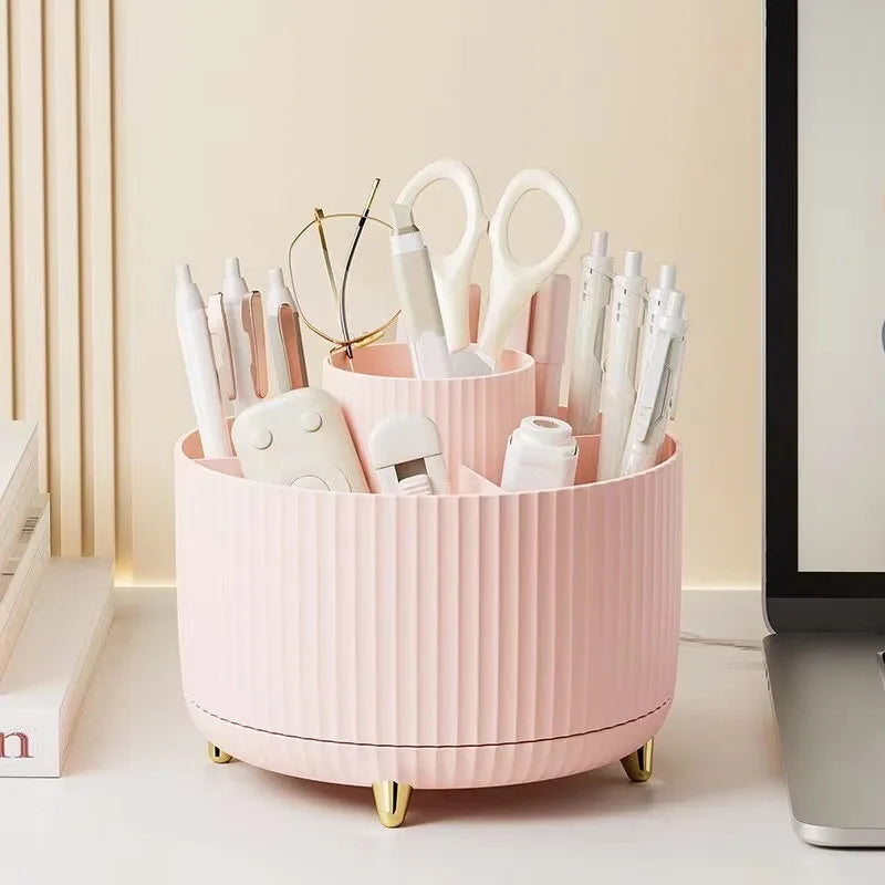 Desk Pencil Pen Holder - 5 Slot 360 Degree Rotating Desk Pen Organizer for Desktop Makeup Storage Stationery Supplies Cup Pot Peaceful Pleasures Health and Wellness Pink