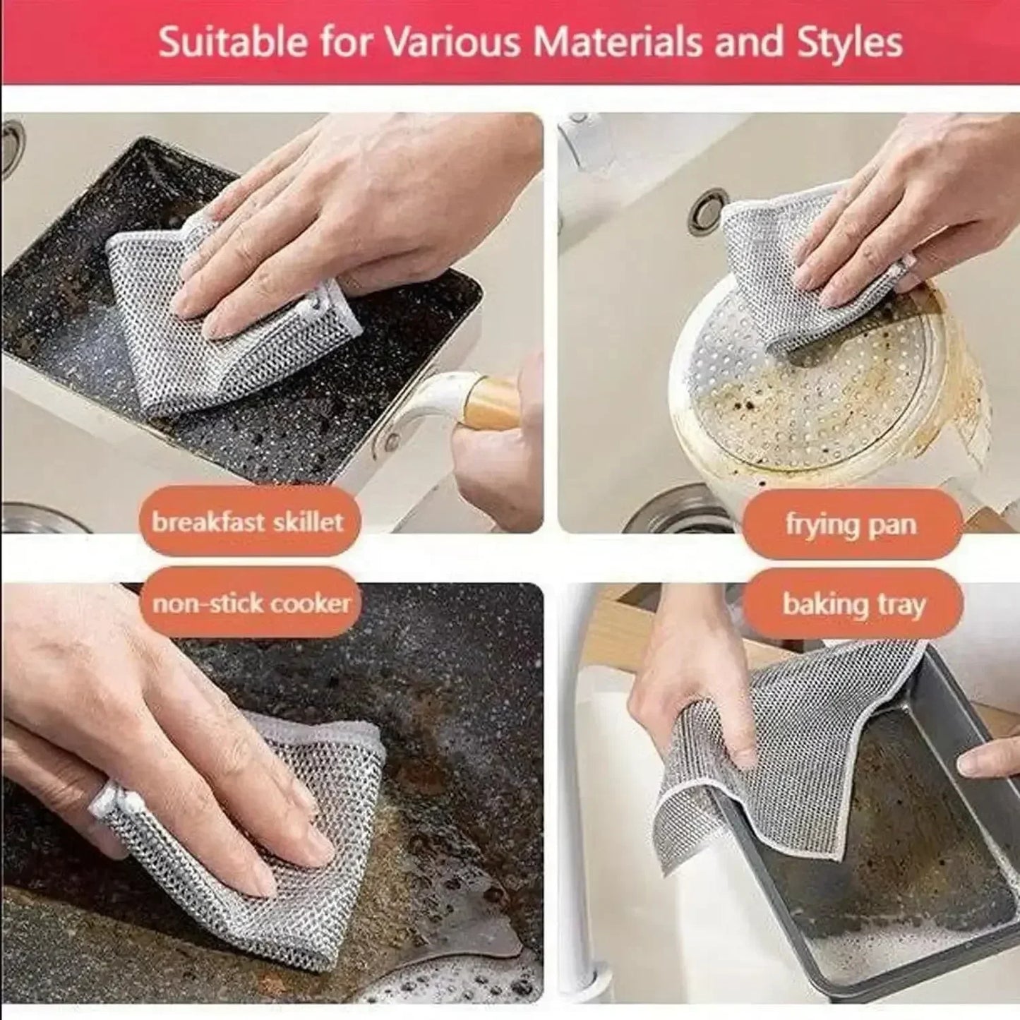 Silver Wire No-Scratch Oil-Resistant Kitchen Cleaning Cloths