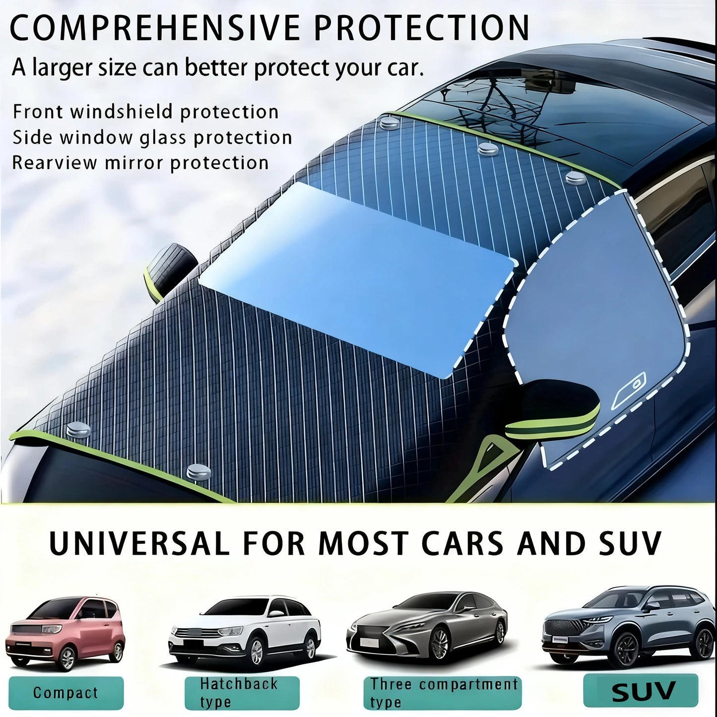 Magnetic Car Windshield Sunshade & Snow Cover, All Season UV & Ice Protection, Frost Guard & Sun Blocker for Most Vehicles Peaceful Pleasures Health and Wellness
