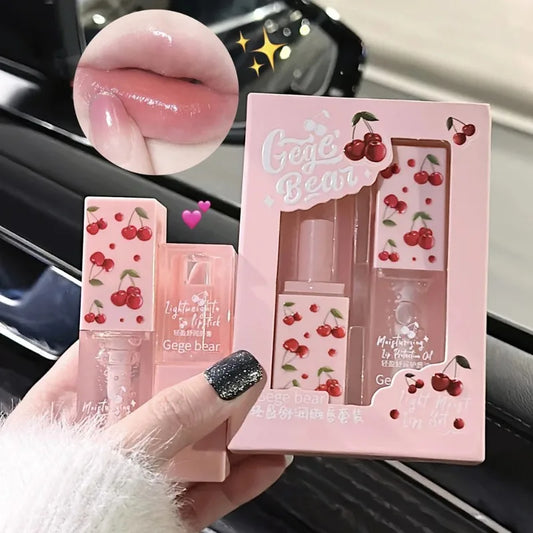 Cherry Hydrating Lip Balm and Lip Oils Set Gege Bear Light Moisturizing Soothing Nourishing and Tender Lips Care For Winter Use Peaceful Pleasures Health and Wellness