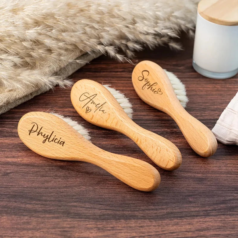 Personalized Engraved Wooden Baby Hairbrush | Keepsake Gift Baby Keepsake Brush Peaceful Pleasures Health and Wellness