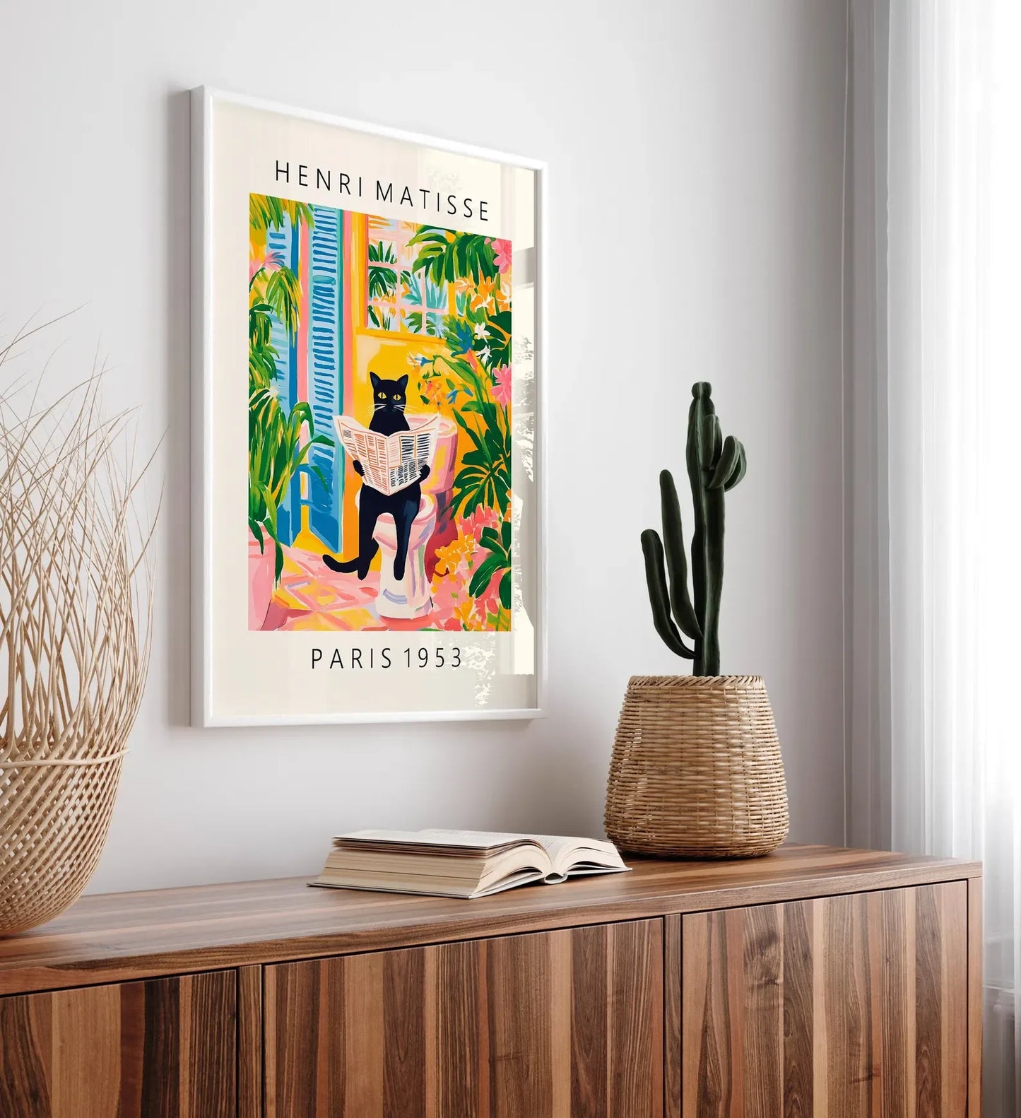 Black cat on toilet, Bathroom wall art, Matisse poster, Funny bathroom decor, Pink tropical decor Peaceful Pleasures Health and Wellness