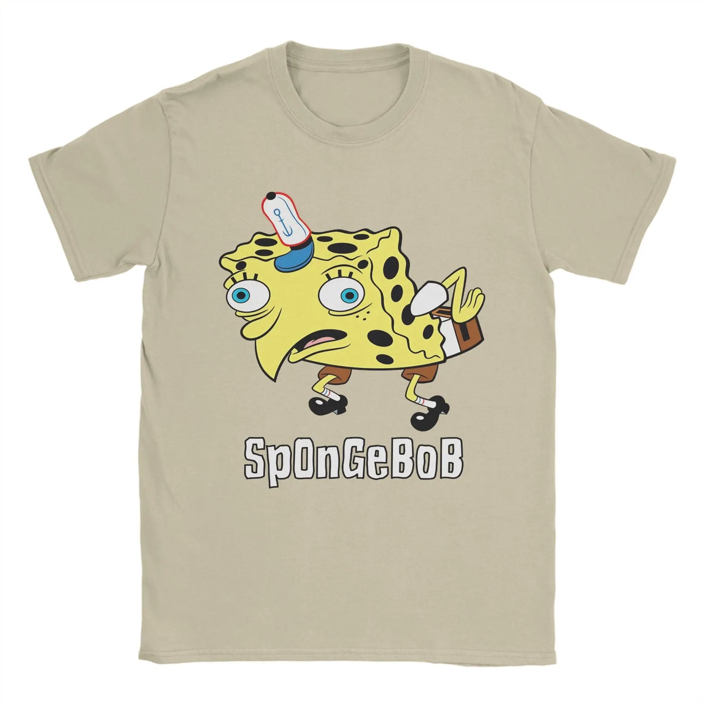 Men's T-Shirt S-Spongebobs Vintage 100% Cotton Tee Shirt Short Sleeve SpOnGeBoB Meme T Shirts Round Neck Clothes 6XL Peaceful Pleasures Health and Wellness Khaki XL