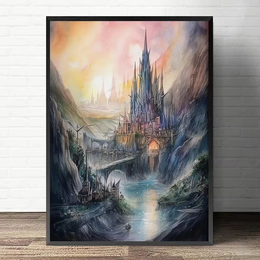 Watercolor Middle Earth Classic Magic Movie Rivendell Canvas Art Ring Posters and Prints Wall Painting Living Room Home Decor Peaceful Pleasures Health and Wellness