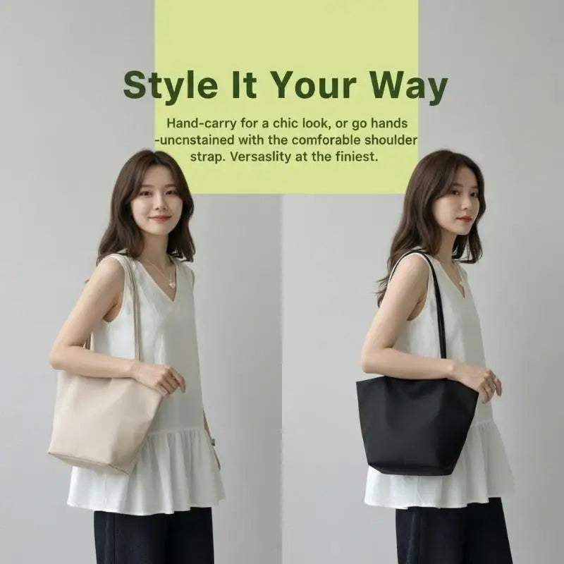 Women's Nylon Bucket Shoulder Bag – Lightweight Tote Handbag