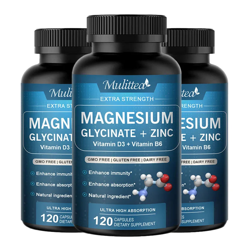 Magnesium Glycinate 500mg with Zinc, Vitamin D3 & B6 – Sleep, Bones & Heart | 120 Count Peaceful Pleasures Health and Wellness 120pcs 3bottles United States