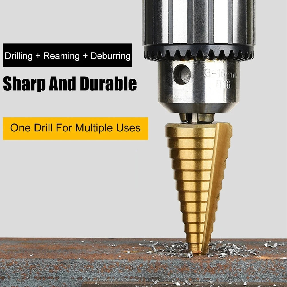 Straight Groove Step Drill Bit HSS Titanium Coated Wood Metal Hole Cutter Core Drilling Tools Set 4 Models 3-12 4-12 4-20 4-32 Peaceful Pleasures Health and Wellness