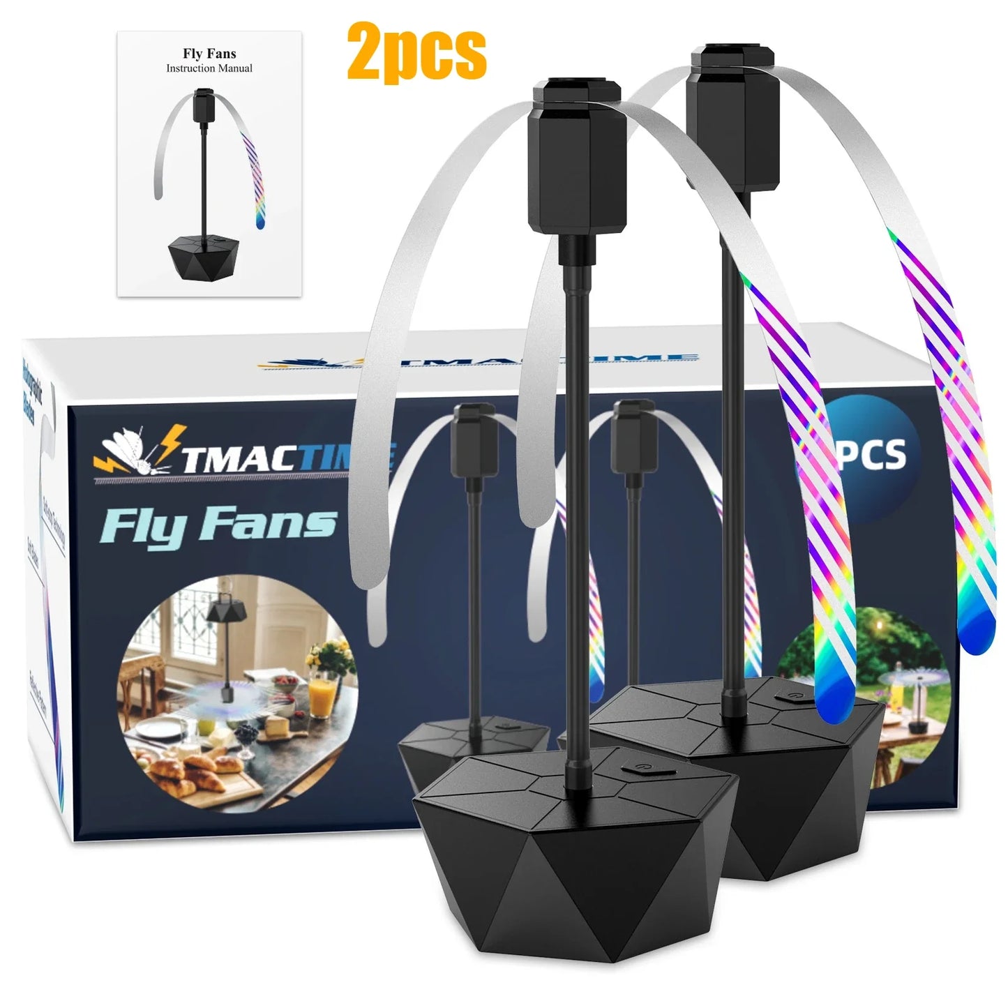 Soundless Fly Repellent Fan – Soft Blades & Hook for Outdoors