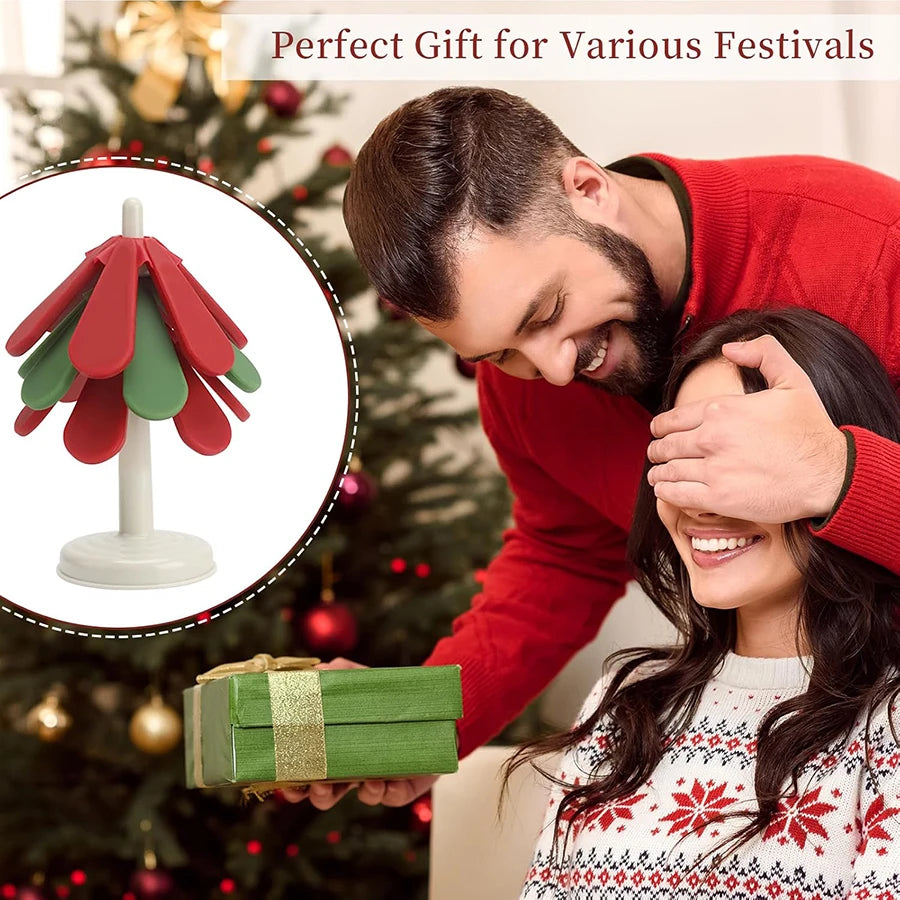 Silicone Trivets for Hot Dishes Office Desk Restaurant Cafe Coaster Decoration Foldable Christmas Tree Shape Table Mat Set of 3