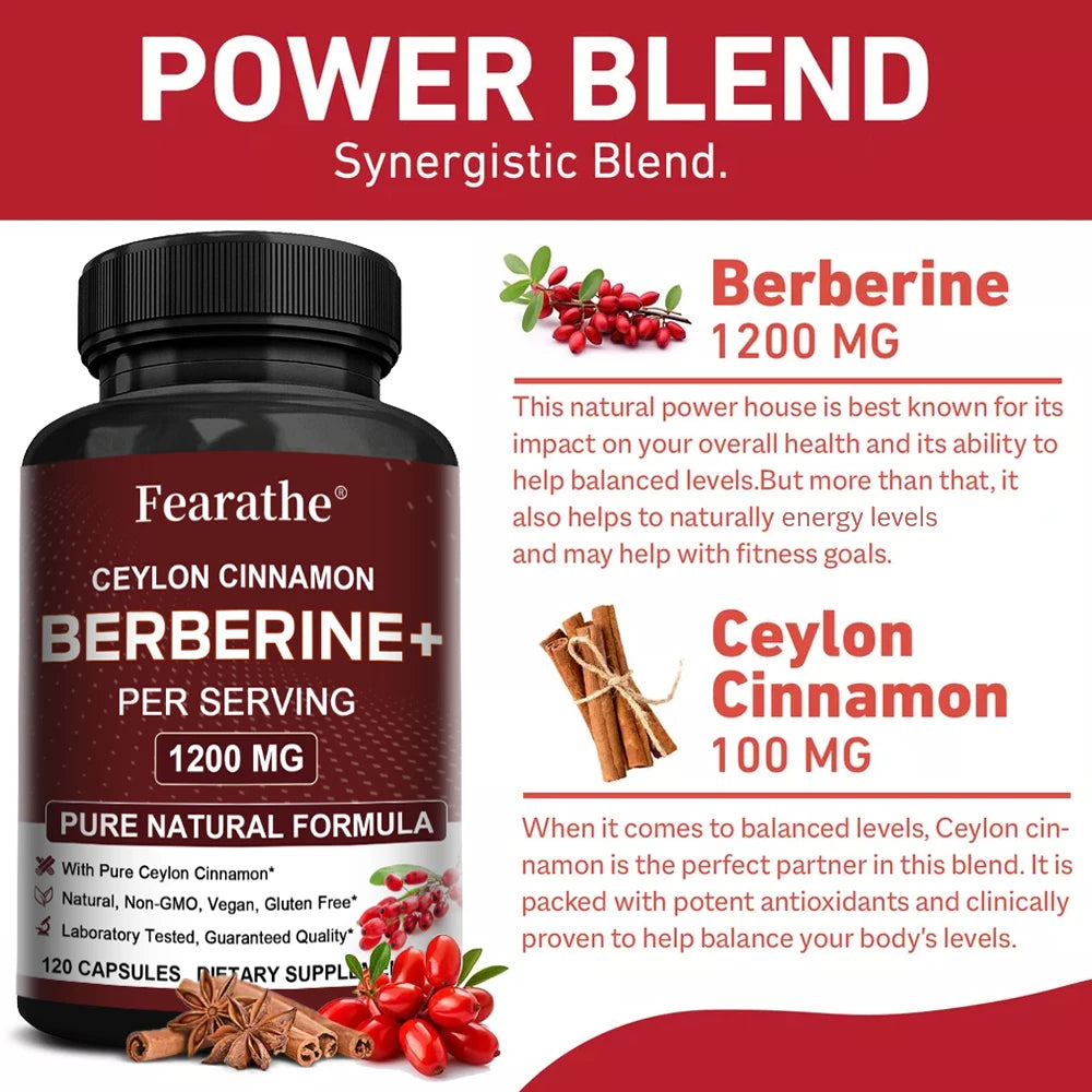 Berberine with Ceylon Cinnamon Capsules - Supports Immune System, Antioxidant,Balance Liver Health Digestion Peaceful Pleasures Health and Wellness