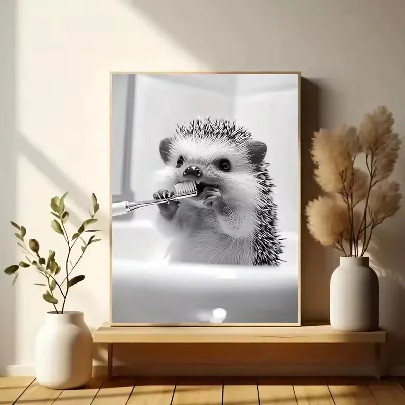 Funny Otter Toilet Paper Canvas Wall Art | Bathroom Poster