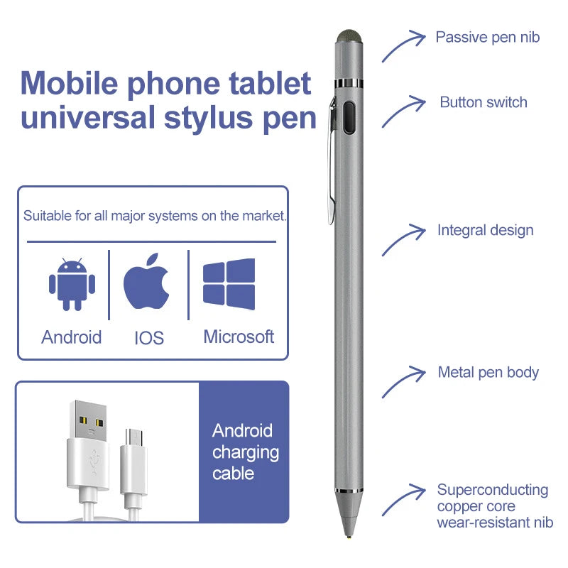 Touch Pencil For Cell Phone Accessories Stylus For android Universal Capacitive Pencil Stylus Pen For Tablet Stylus For Xiaomi Peaceful Pleasures Health and Wellness Gray with clip(1pcs)