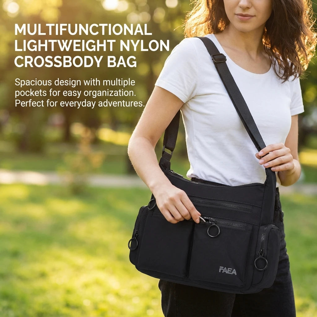 Unisex Multi-Pocket Utility Shoulder Bag Square Design Glossy Material for Casual and Commute Use Peaceful Pleasures Health and Wellness