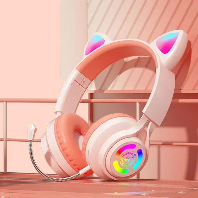 RGB Lighting Headphone For PC Computer iPad Cat Ear Gaming Headset Noise Reduction Headphones With Microphone Children Gift Peaceful Pleasures Health and Wellness
