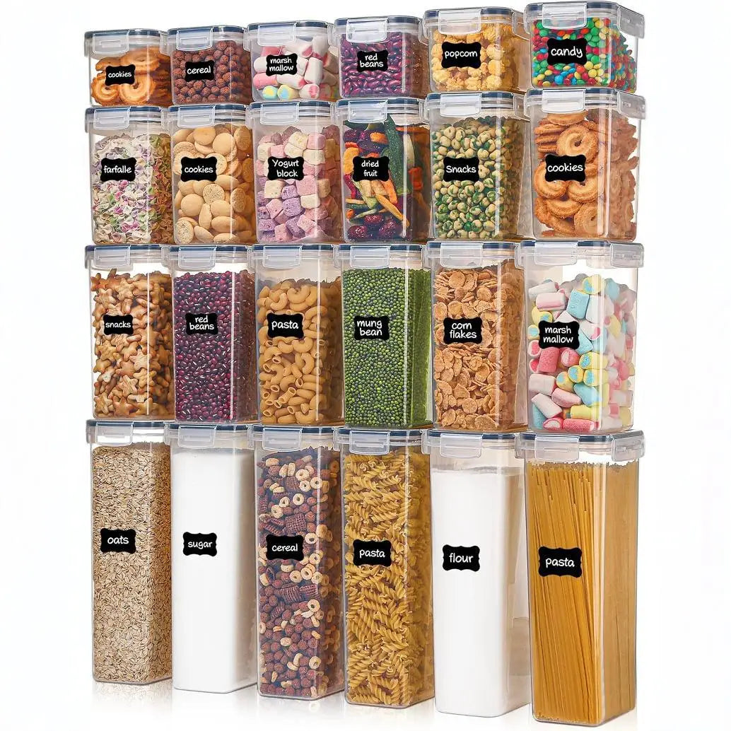 24pcs Airtight Food Storage Containers – Dishwasher Safe Cereal Jars Kitchen Storage Peaceful Pleasures Health and Wellness