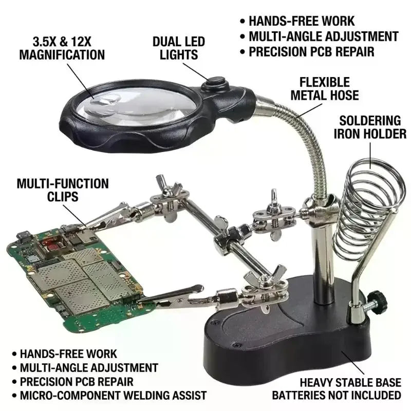 Soldering Helping Hand Clamp with LED Light & Magnifying Glass
