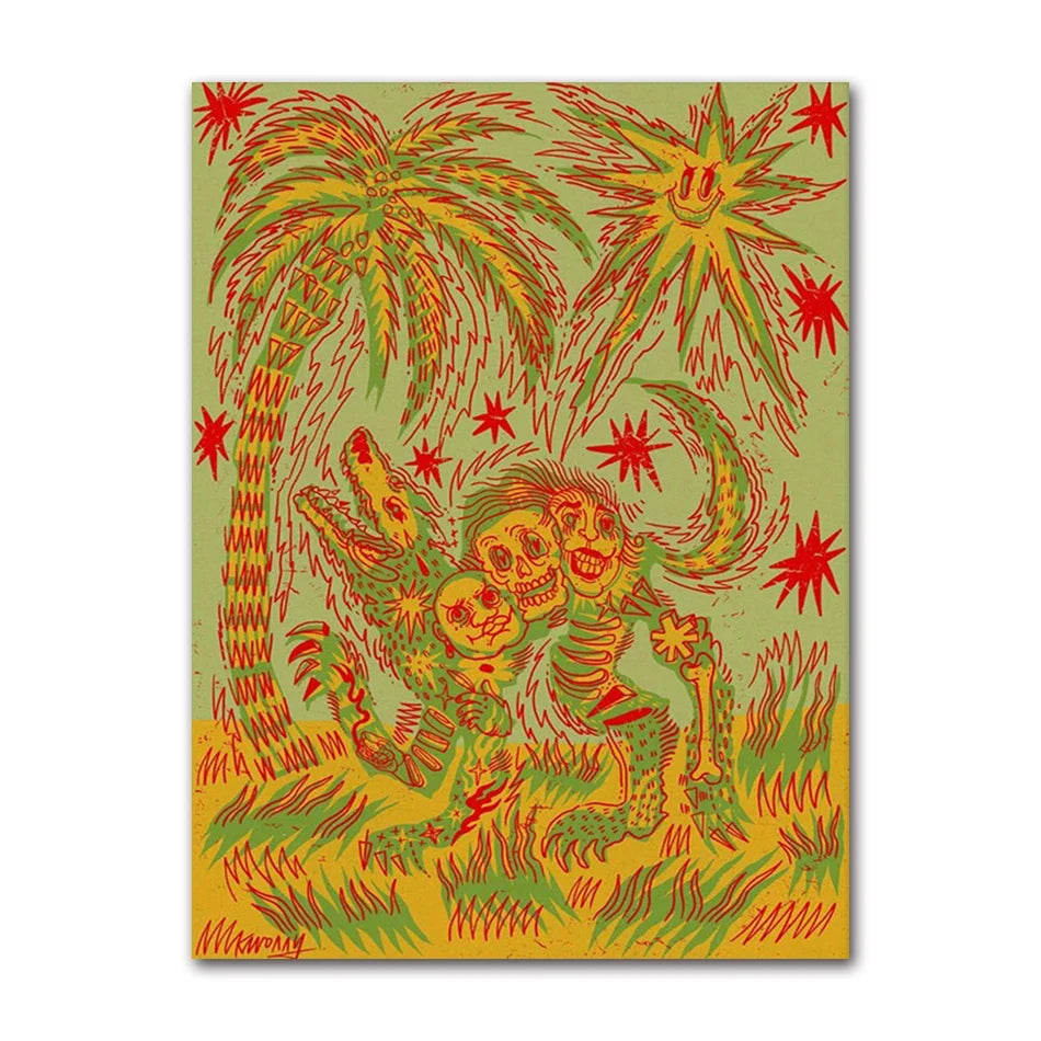 Vintage Abstract Retro Mind Maze Canvas Wall Art Print