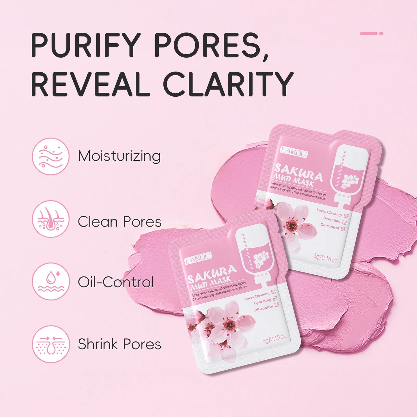 LAIKOU 5-Pack Mud Mask Set – Tea Tree, Matcha & Sakura