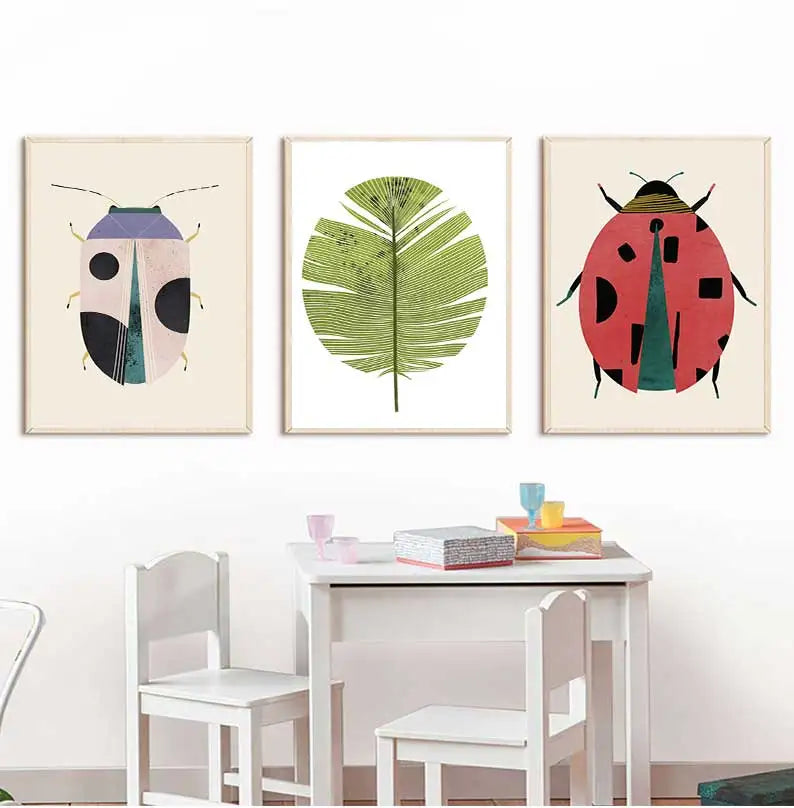 Butterfly Wall Art Ladybug Tiger Moth Beetle Feather Canvas Painting Nordic Poster Printing Wall Picture Bedroom Decoration Peaceful Pleasures Health and Wellness
